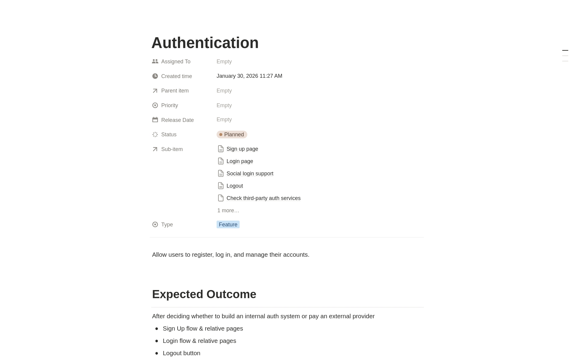 Feature Overview with sub-elements